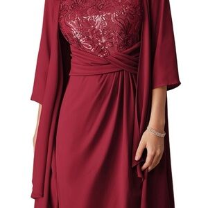 Burgundy Dress with chiffon jacket